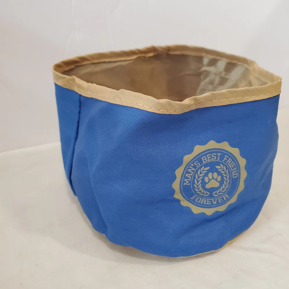 Blue and Tan Collapsible Dog Travel Bowl - 